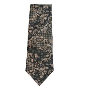 Vintage Stuart Ashley Mens Silk Tie Black Brown Gold Paisley Italian Fabric